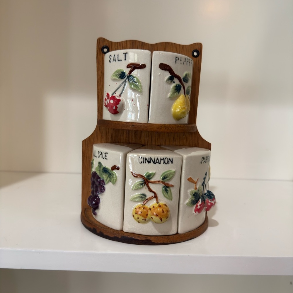 Vintage Spice Rack with Fruit Design